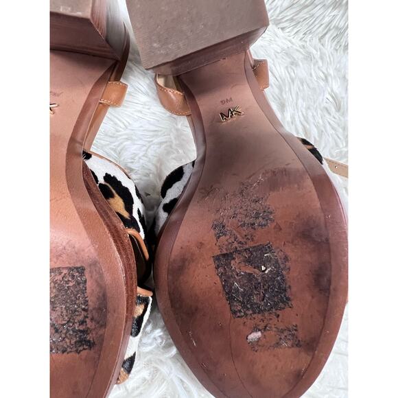 Michael Kors Alexia Platform Sandals Womens Size 9M Hair Calf Animal Print SH19A - Picture 12 of 16